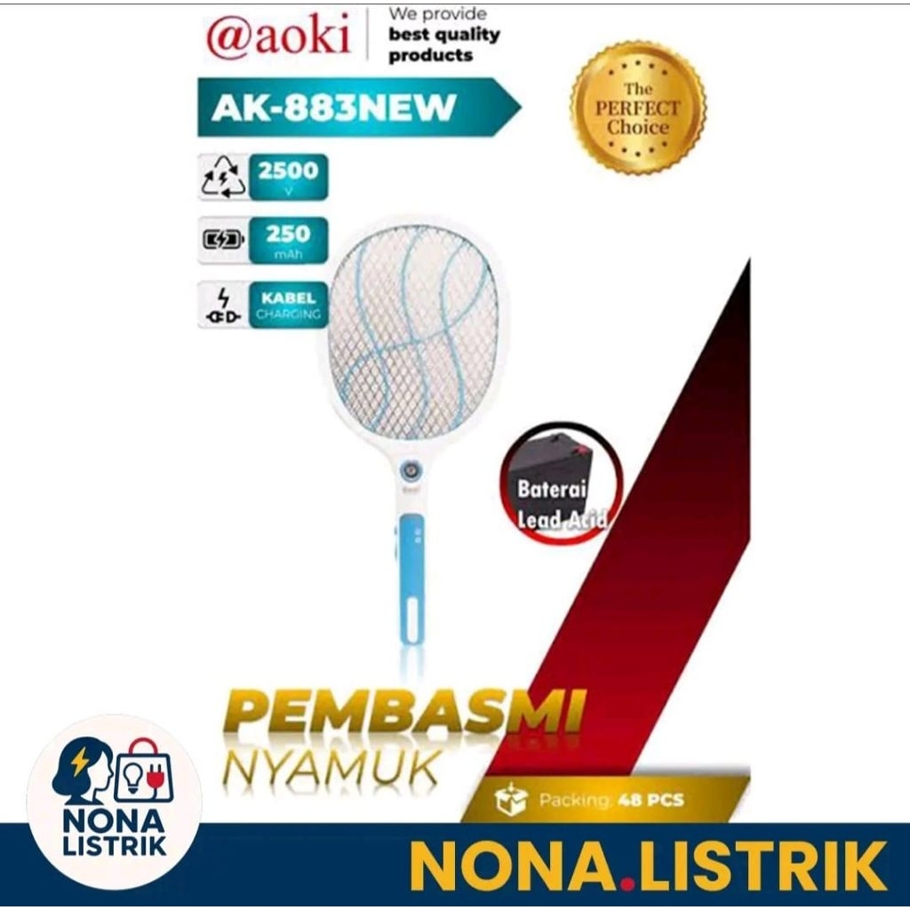 Raket Nyamuk Charge aoki  Baterai Lead Acid 883 NEW