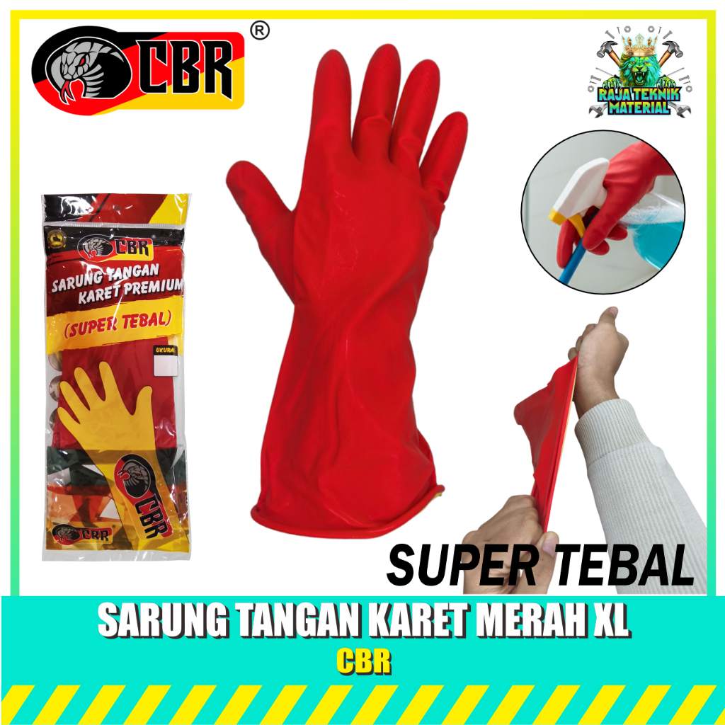 CBR Sarung Tangan Karet Super Tebal Warna Merah - Elastis Kuat & Tahan Robek / Sarung Tangan Ukuran 