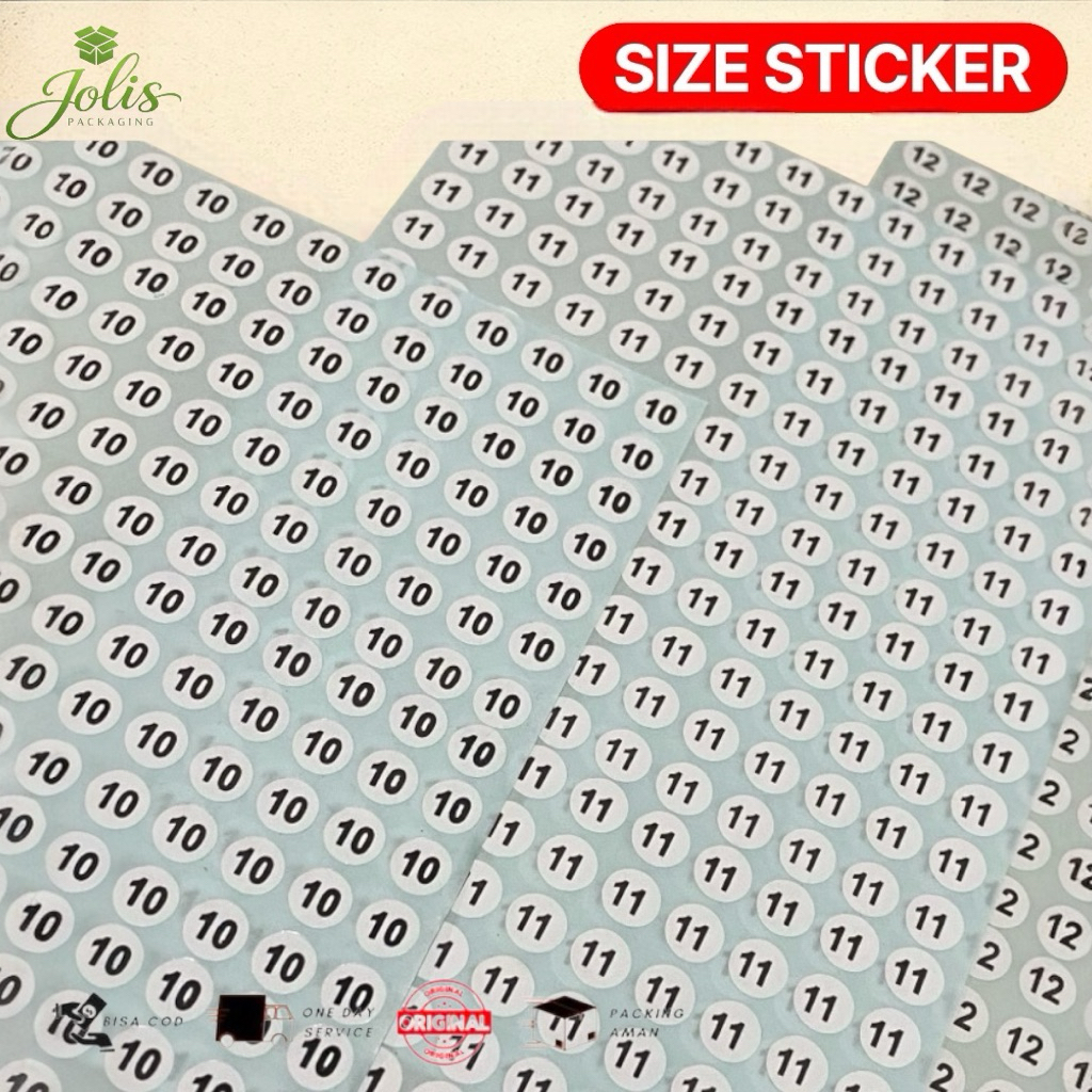 Size tempel label stiker angka dan huruf harga per 100 lembar label size celana,baju,topi,sendal,sep