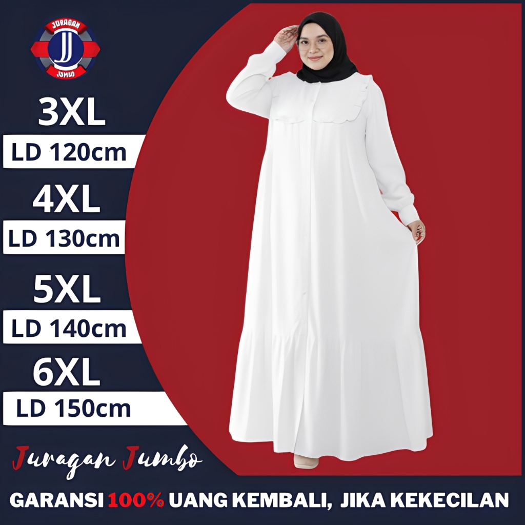 Baju Gamis Dress Lebaran Wanita Jumbo LD 120 130 140 150 Abaya Putih Mewah Elegan Syari Terbaru