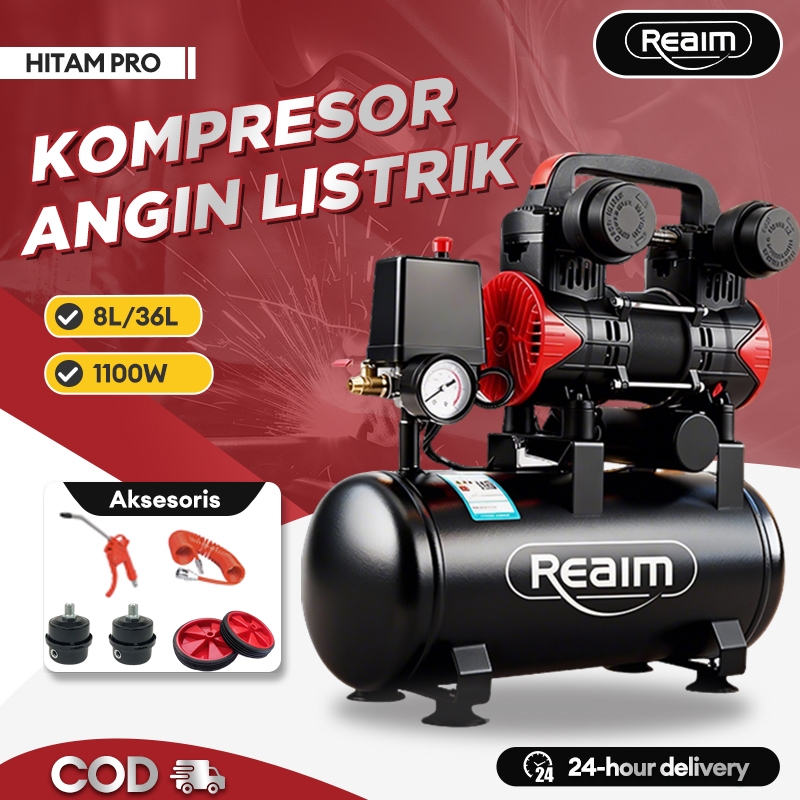 Reaim Kompresor Angin Listrik 1100W Oilless Mesin Pompa Angin Kompresor