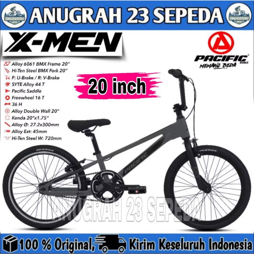 Sepeda Anak Laki BMX PACIFIC X MEN Alloy Ukuran 20 Inch Usia 8-10 Tahun