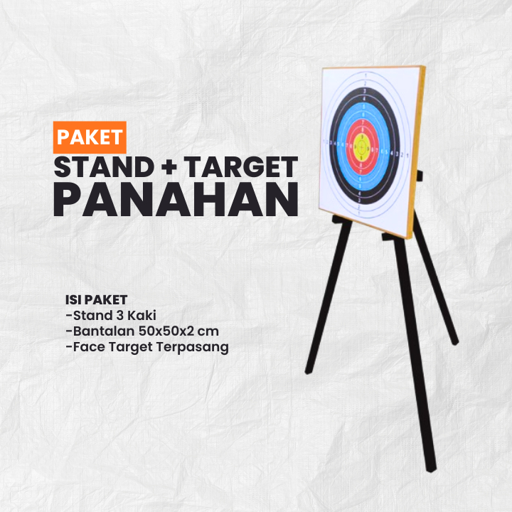 Target Panahan Standar Portable 50x50x2 cm Model Stand Kaki 3 Ringkas Bisa Dilipat