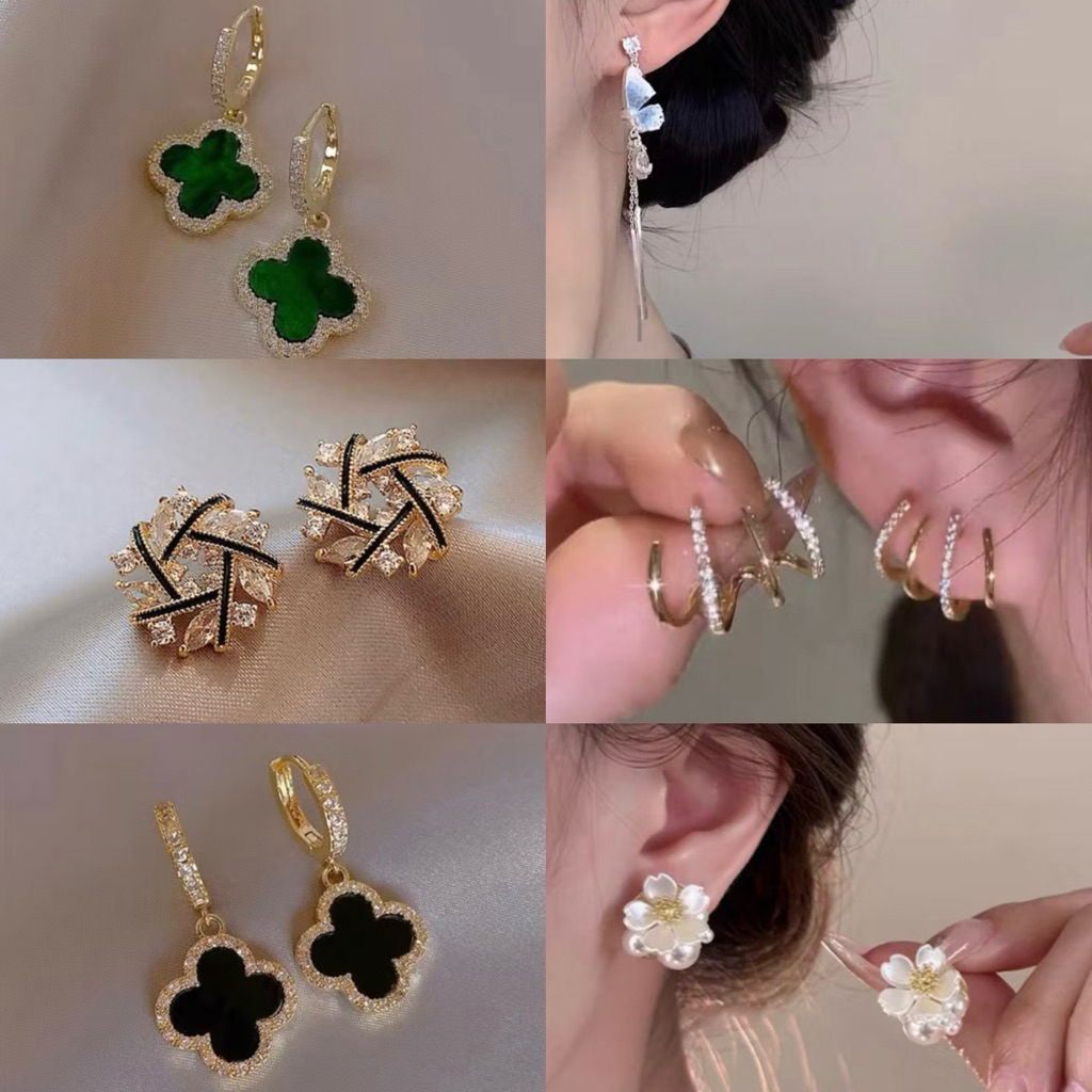 Anting Tusuk Emas Semanggi Clover Anting Wanita Elegan