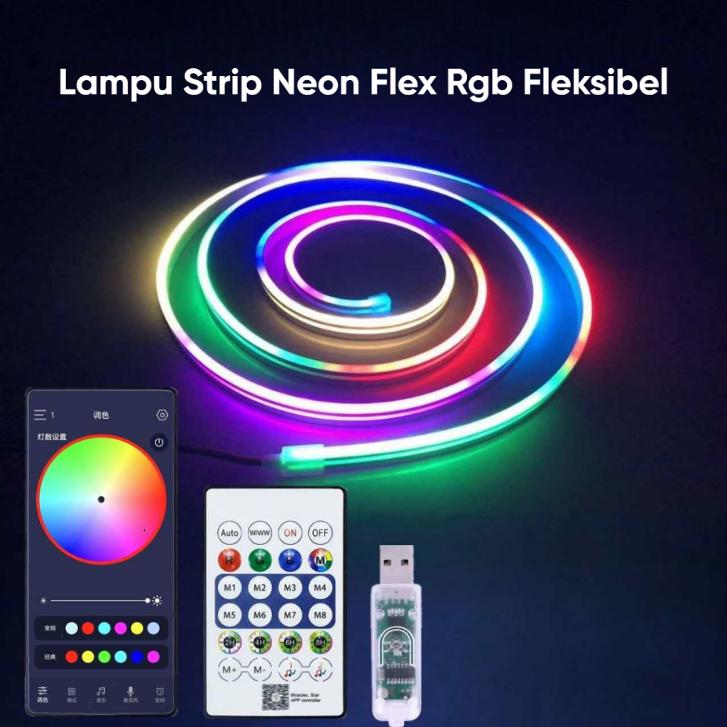 Lampu Neon Flex RGB Running 5 Volt Panjang 5M Cocok Untuk Dekorasi Kamar Gaming