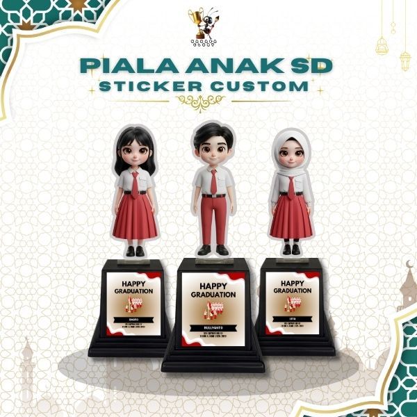(New Arrival) Piala Kelulusan Anak Sd Sticker Custom Plus Tatakan Wisuda Hadiah Sekolah Souvernir