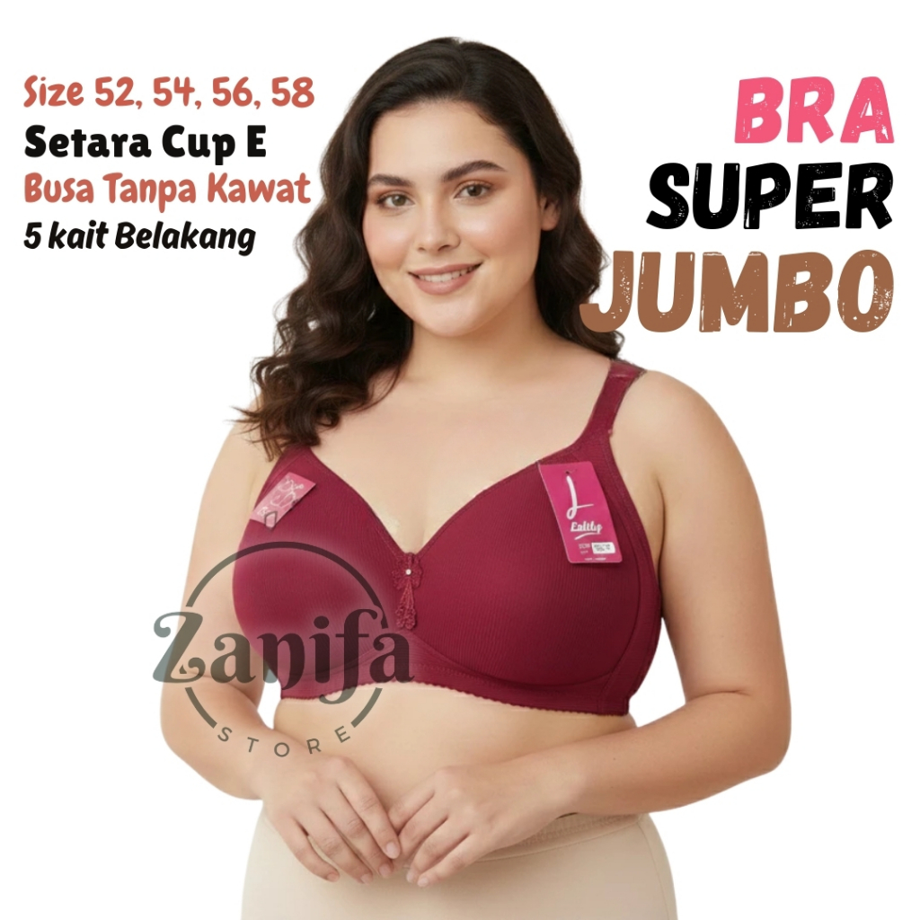 Lidily Bra Super Jumbo Big Cup Besar Setara Cup E Busa Tanpa Kawat Kait 5 Size 52, 54, 56, 58