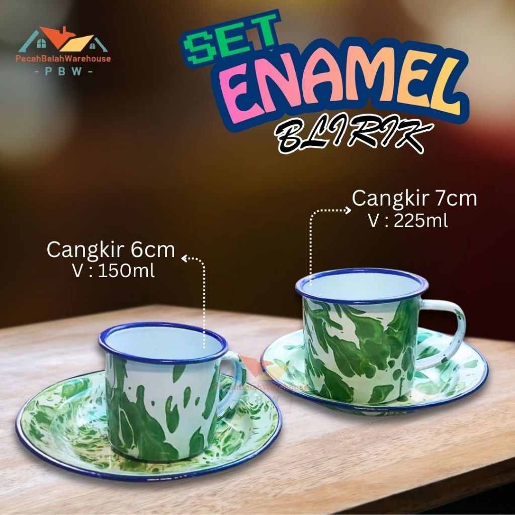 SET Gelas Enamel Cangkir Blirik Jadul 6cm 7 Cm Camping Kopi Mug