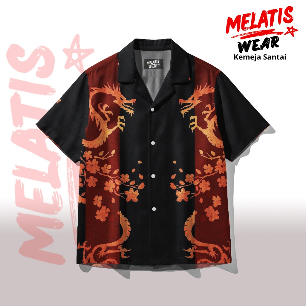 MELATIS Kemeja Pria Motif Naga Sakura Jepang Casual Lengan Pendek Premium Adem | MW-191