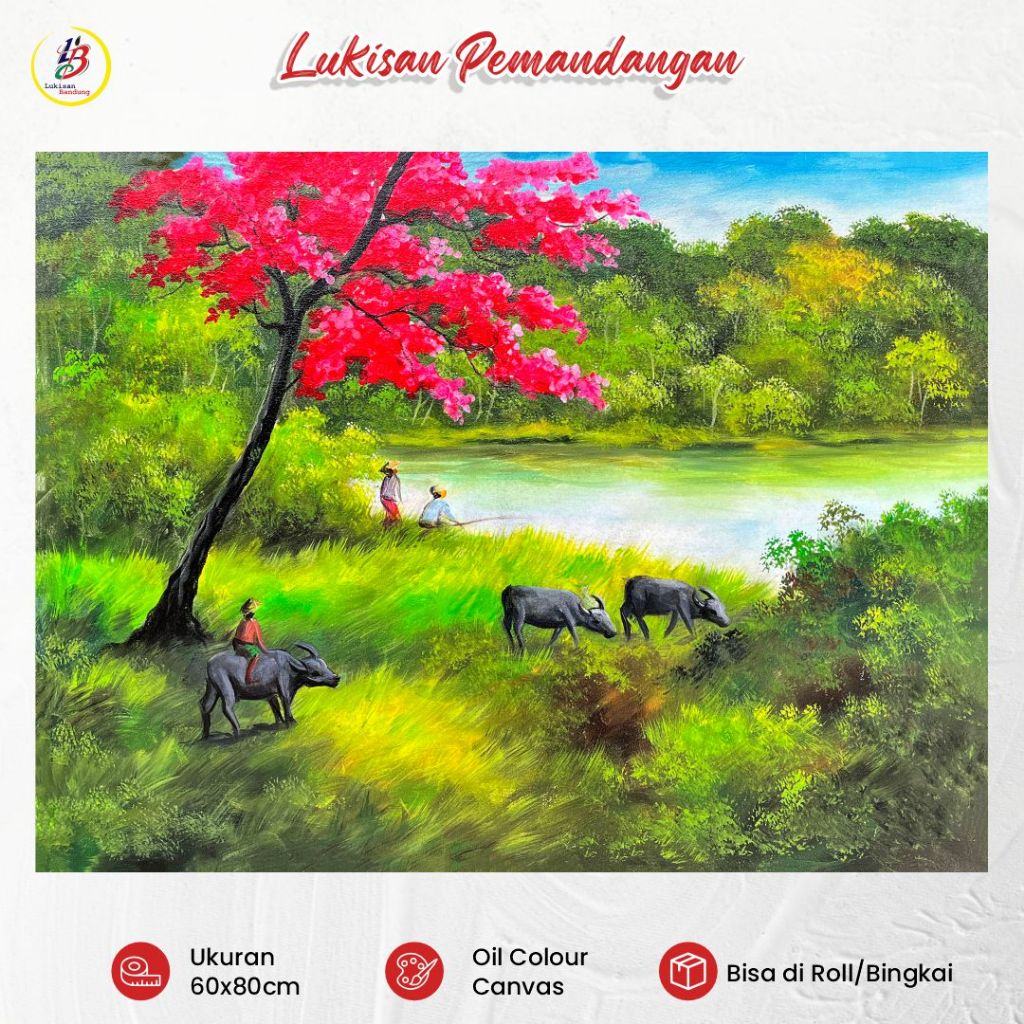 Lukisan Bandung – Lukisan Pemandangan Alam Pedesaan 60x80cm Oil Painting Kanvas