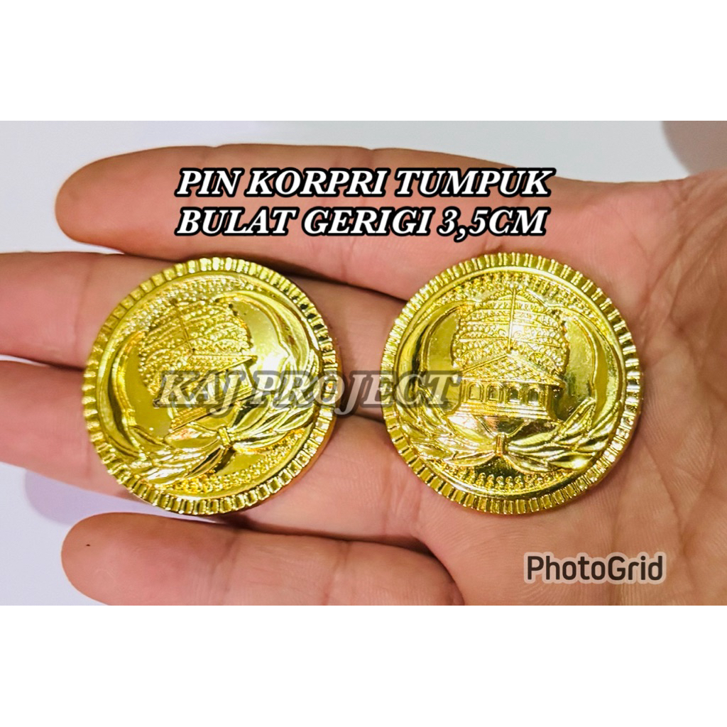 Pin KORPRI Tumpuk Bulat Gerigi Besar 3,5cm Polos Peniti Magnet Logam PREMIUM 100% ORIGINAL