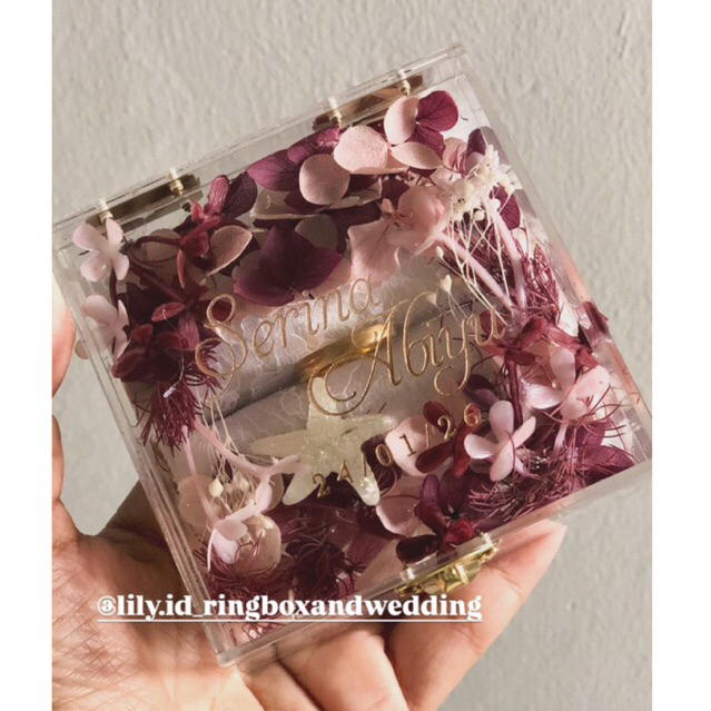 KOTAK CINCIN AKRILIK (HYDRANGEA) RUSTIC RING BOX RUSTIC BOX CINCIN RUSTIC