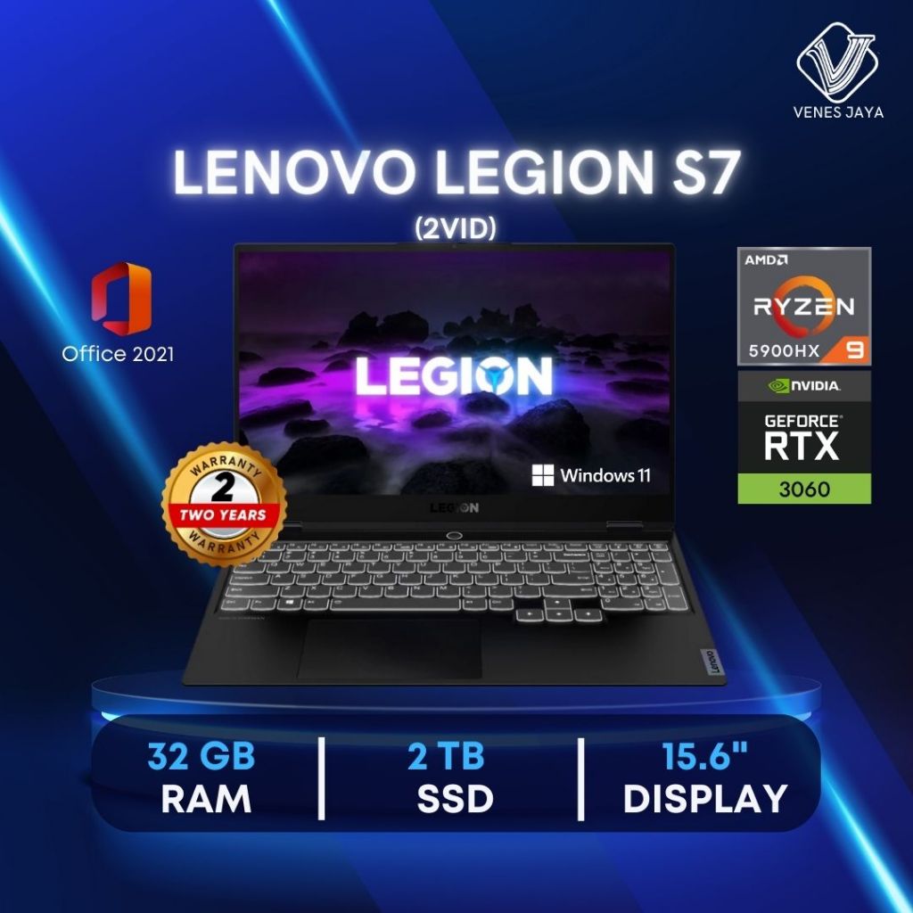 LAPTOP LENOVO LEGION S7 (2VID) RYZEN 9 5900HX RTX3060 RAM 32GB | SSD 2TB 15.6 inch Win11 OHS21