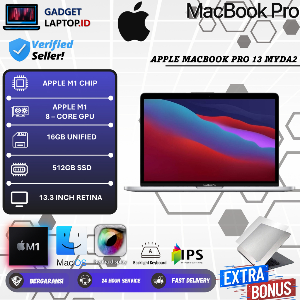 APPLE MACBOOK PRO 13 MYDA2 M1 16GB 512GB 13.3 Inch MAC OS ORI RETINA SILVER