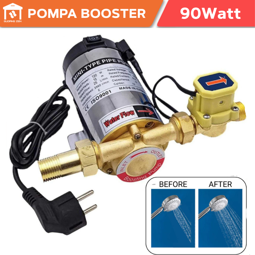 Pompa pendorong air booster pump 90Watt pendorong air lebih kuat untuk shower, filter air, pemanas a