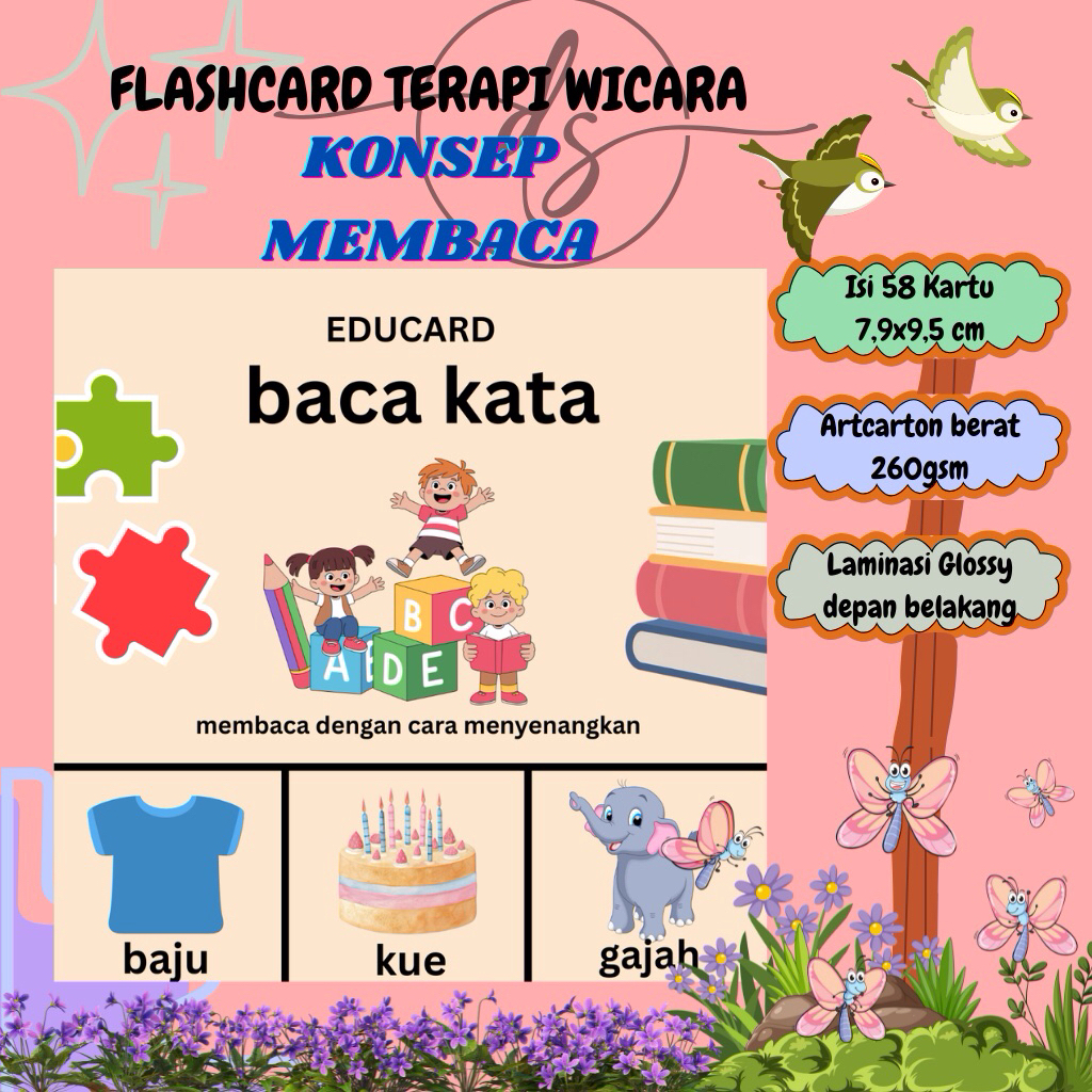 Kartu Edukasi Belajar Membaca - Flashcard Terapi Kartu Wicara Membaca anak-anak