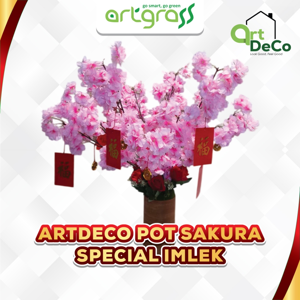 ArtDeco | Pot Sakura Spesial Imlek | Dekorasi Unik dan Lucu