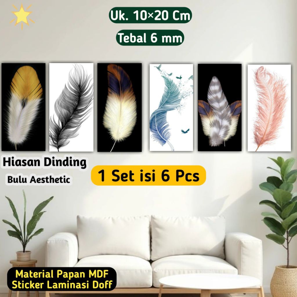 1 Set Isi 6 Pcs Poster Dinding Aesthetic/ Poster Bulu Aesthetic/ Hiasan Dinding Aesthetic/ Pajangan 