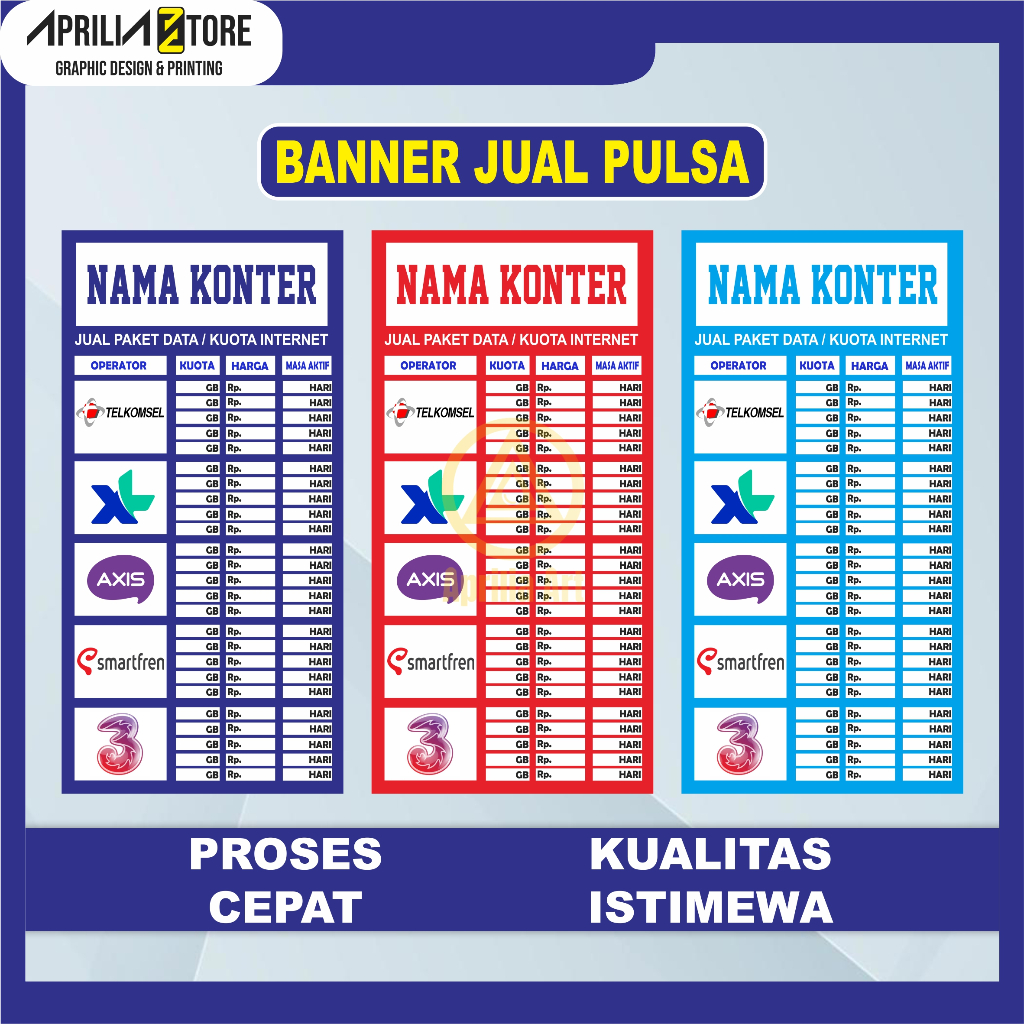 Spanduk Pulsa Banner Tabel Harga Pulsa Konter - Bisa Tulis Sendiri COD