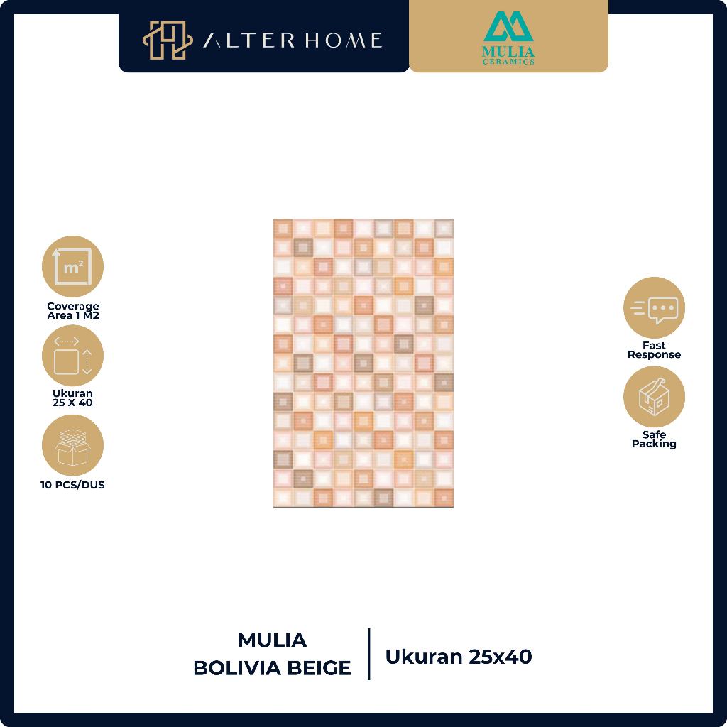 KERAMIK DINDING KAMAR MANDI | PERMUKAAN TIMBUL GLOSSY | MULIA BOLIVIA BEIGE | UKURAN 25x40 CM | 10 P