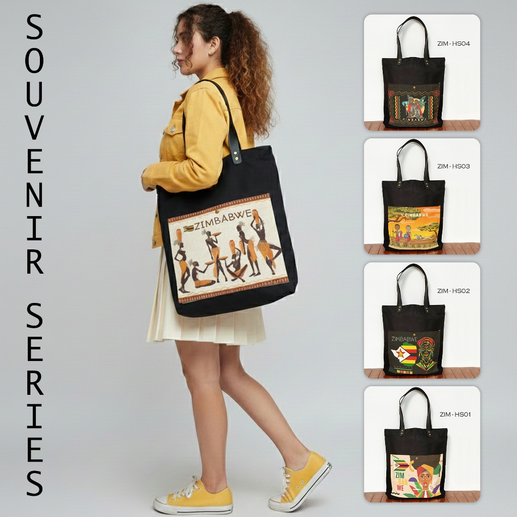Totebag Canvas Hitam Saku Souvenir Zimbabwe Afrika Totebag Oleh Oleh Zimbabwe