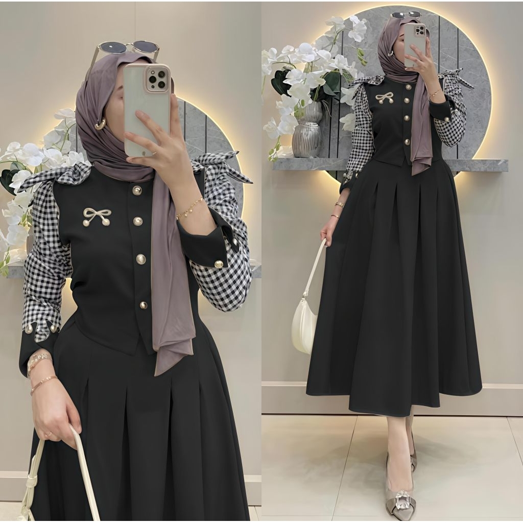 Set Rok Muslim Wanita Lavinka dengan Bahan Katun Toyobo Mix Katun Kotak, Nyaman Dipakai