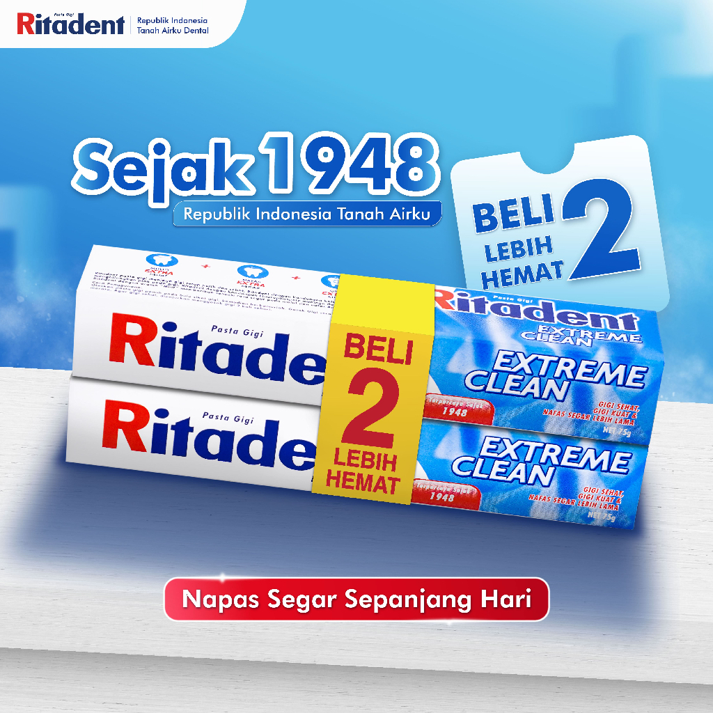 Ritadent Pasta gigi Bundling 2 Lebih Hemat Extreme Clean 75gr  Gigi Putih Bebas Sensitif Bebas Nyeri