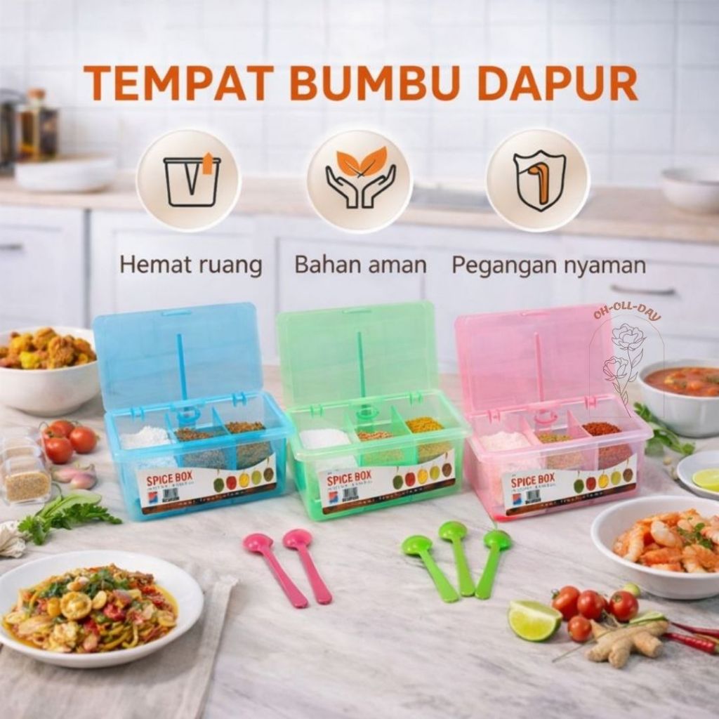 Tempat Bumbu Dapur Plastik | Wadah Bumbu Serbaguna dengan Sendok