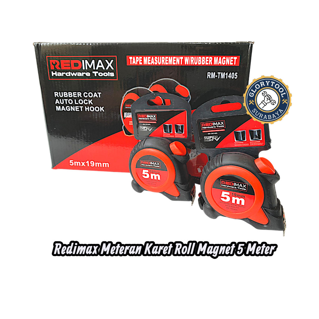 Meteran Tukang - Meteran Karet Roll Auto Stop Redimax - Meteran Karet Roll Magnet Redimax