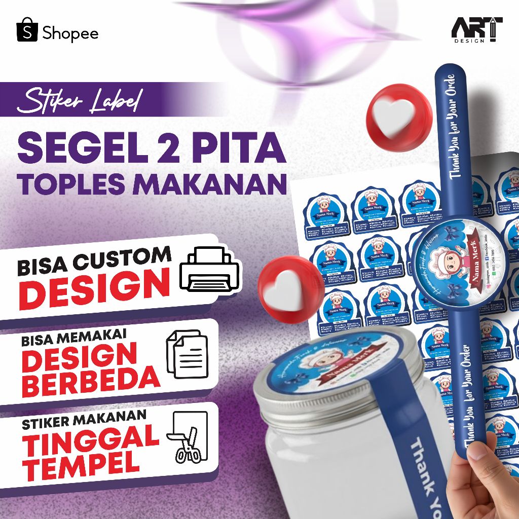 Stiker Box Makanan 2 Pita Cocok Untuk Kotak Nasi,Kotak Bento,Hampers  Dll. Tinggal Tempel Bisa Custo