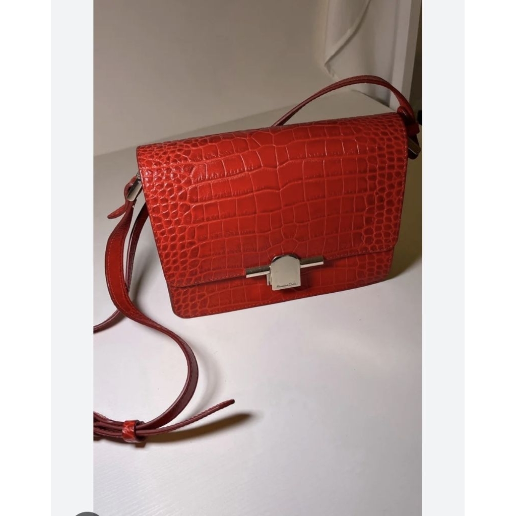 Massimo Dutti Red in Fur Sling Bag Crossbody Genuine Leather, Tas Kulit Sapi Asli