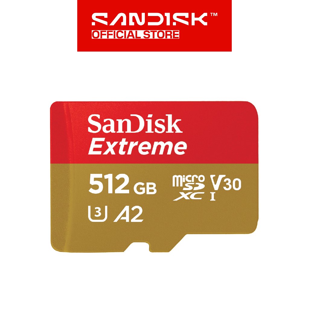 SANDISK microSDXC Extreme 512GB Class 10 UHS-I A2 V30 U3 4K UHD Drone (Up to 190MB/s)