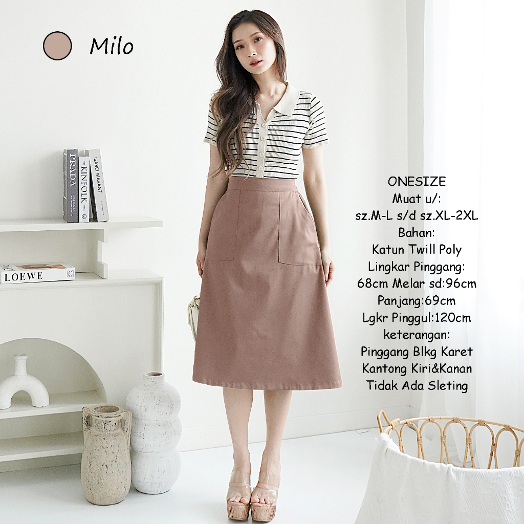 Rok Wanita Remaja Polos Pinggang belakang Karet Bawahan Kerja Casual Korea Modern Kekinian