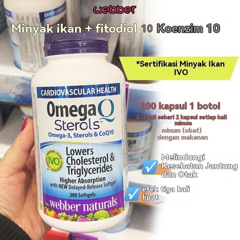 Webber Naturals Omega-3 & Coq10 with Plant Sterols 200 Softgels-KS