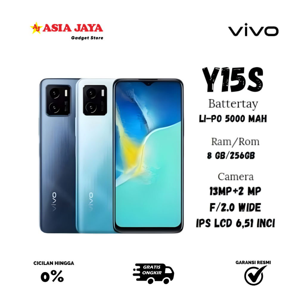 [EX DSIPLAY] Vivo Y15s Ram 3GB+32GB MediaTek Helio P35 - 13MP Dual Camera - 6.51" IPS LCD - 5000mAh 