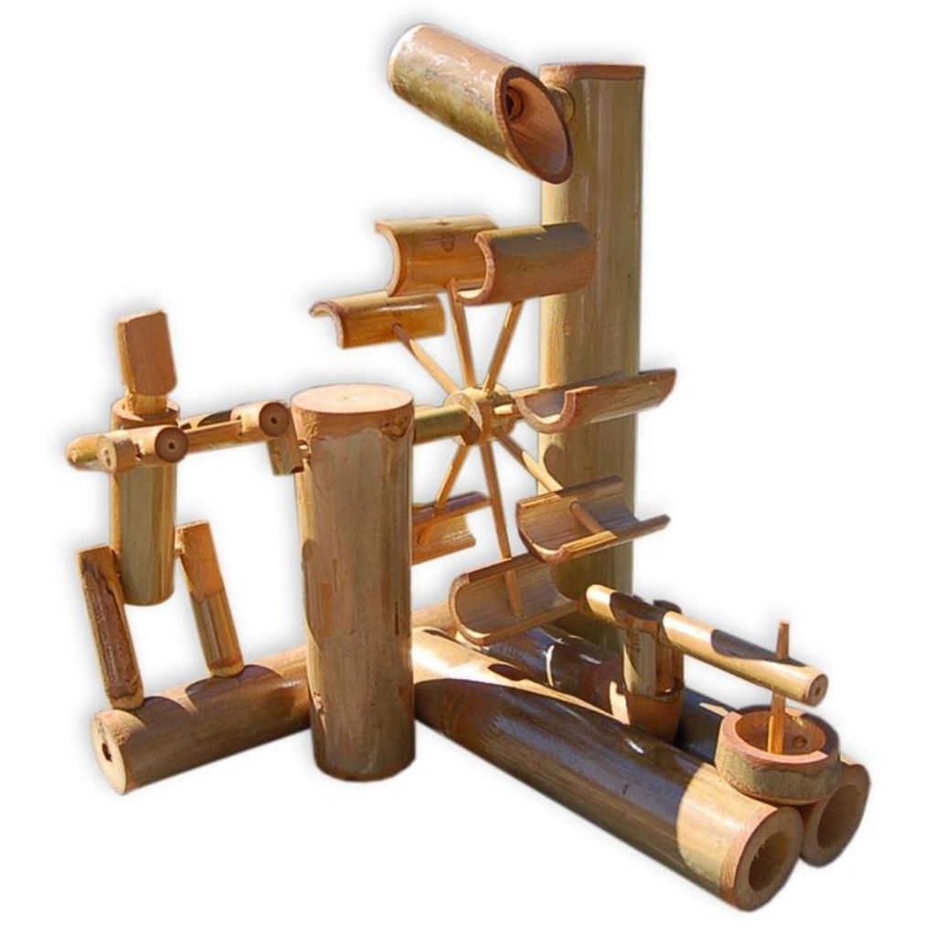 dekorasi kolam ikan taman estetik pancuran kincir air dari bambu asli paling diminati