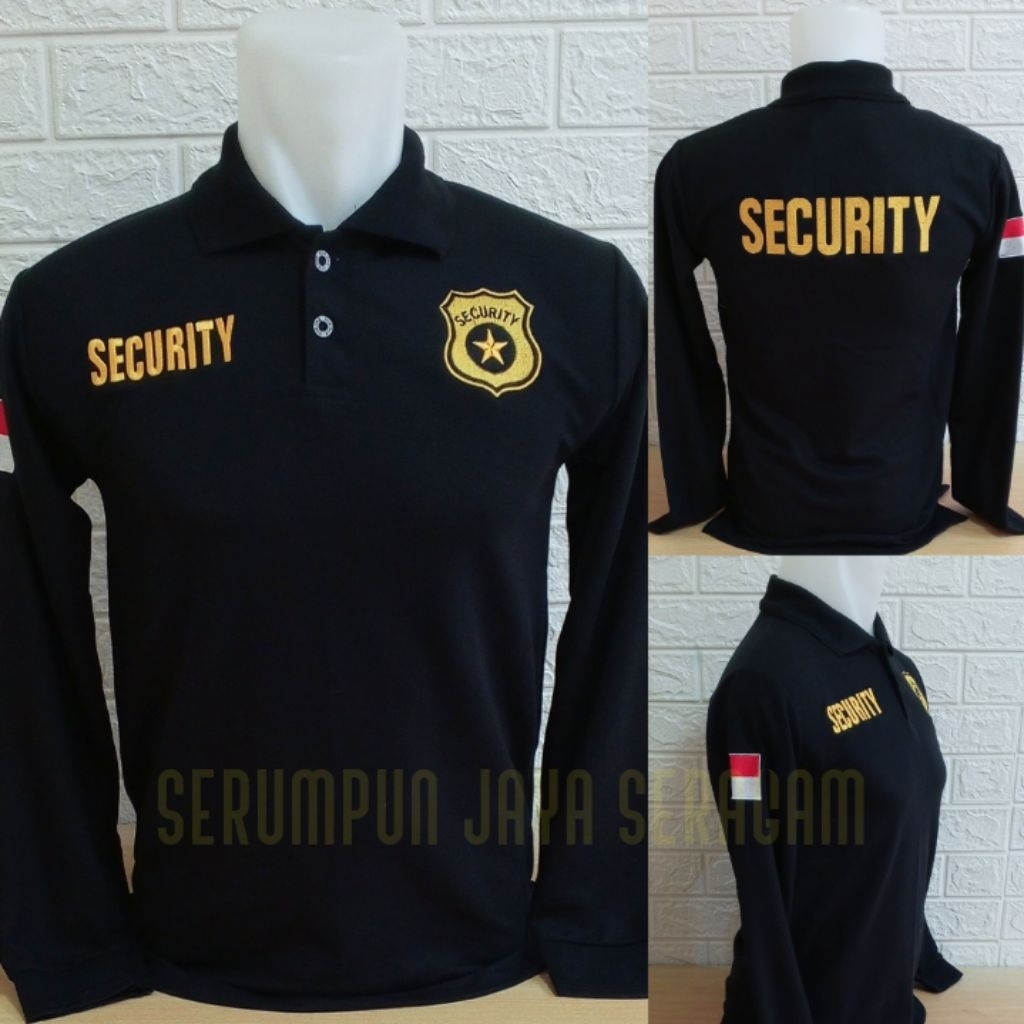 KAOS SECURITY HITAM LOGO BINTANG LENGAN PANJANG FULL BORDIR - KAOS KERAH SECURITY LOGO BINTANG PANJA