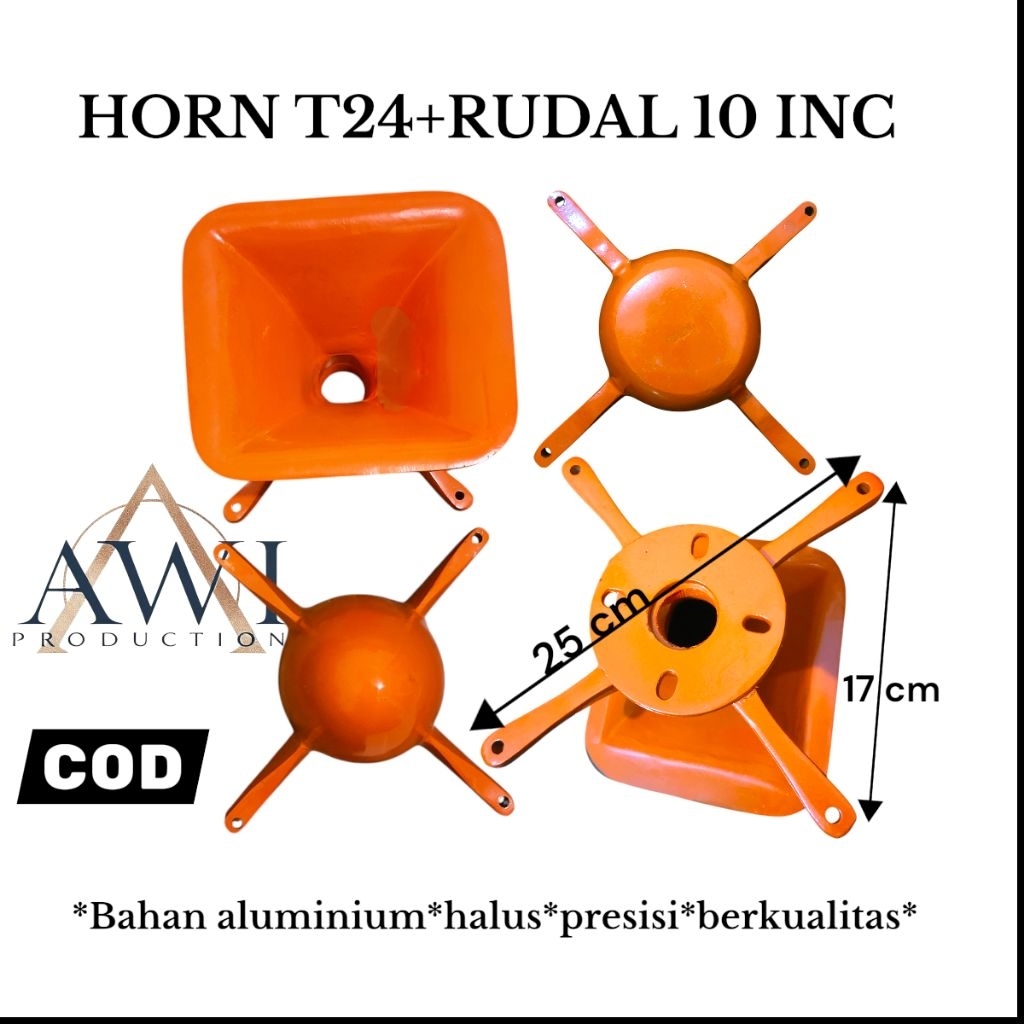 Horn TWEETER 10 inc,Horn T24+rudal 10 inc  bahan aluminium warna oranye,horn TWEETER T24+rudal 10 in