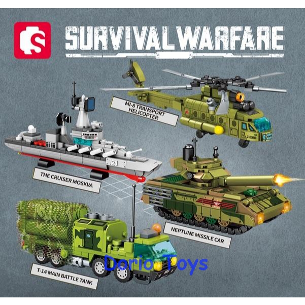 Mainan Balok Susun Militer Survival Warfare - Brick Tank Kapal Helikopter Anak Edukatif 207078-81