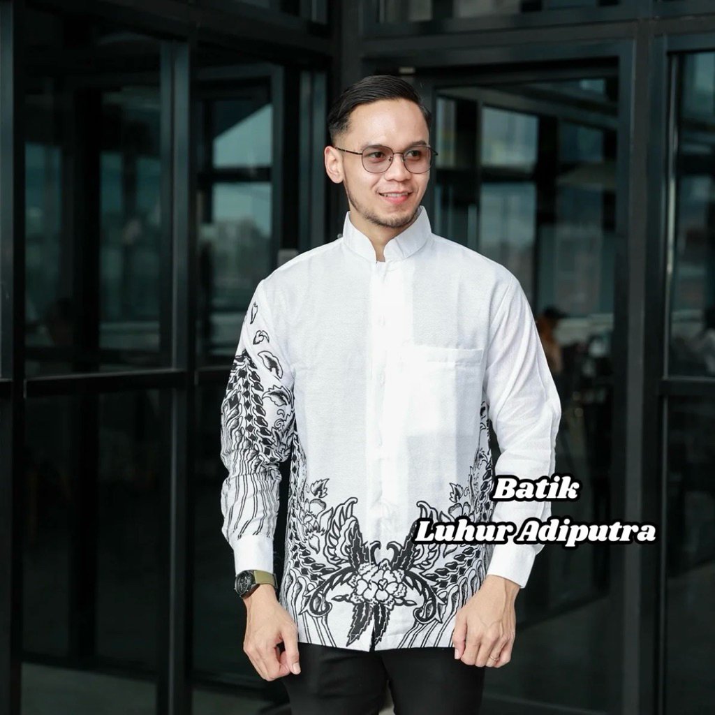 Batik Koko Bahan Dobby Putih Krah Shanghae Anak Muda Modern Luhur Adiputra