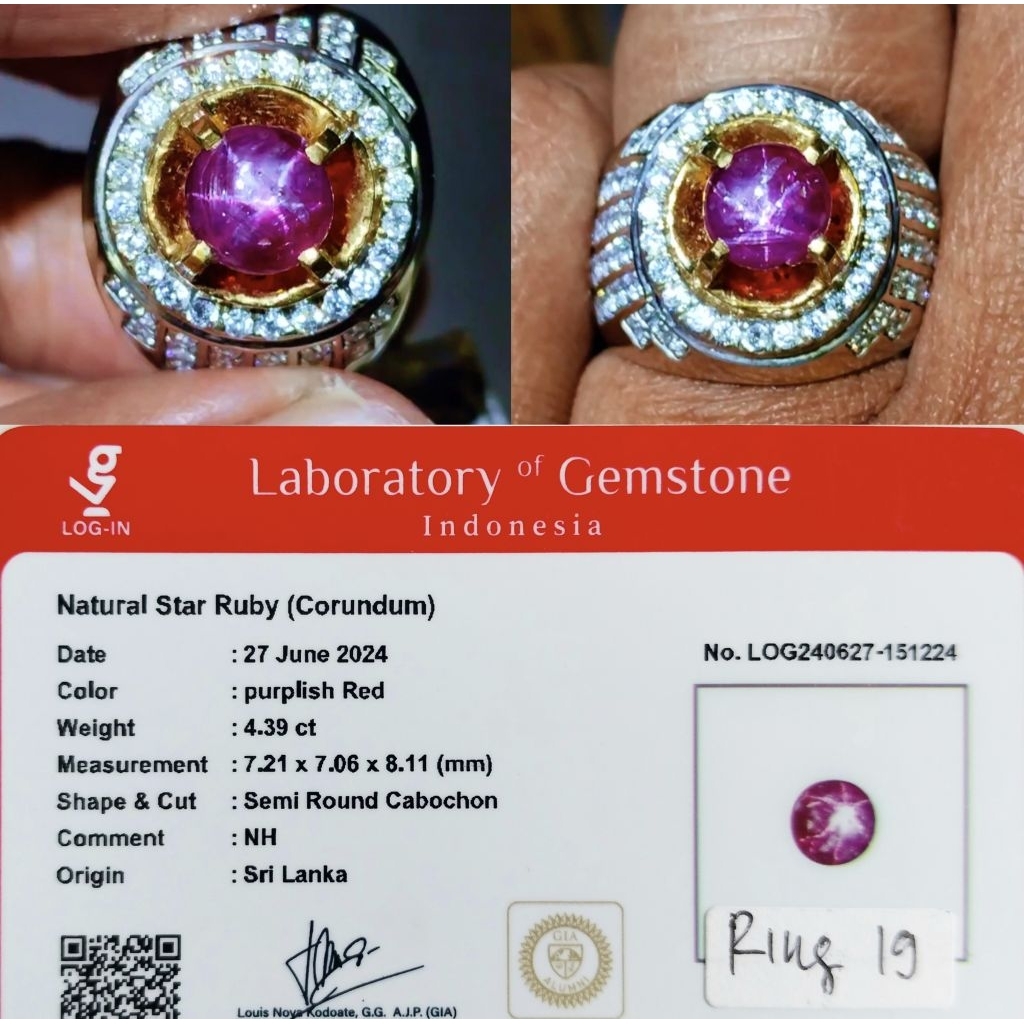 Cincin permata 4.39ct natural ruby star srilanka No heat NH