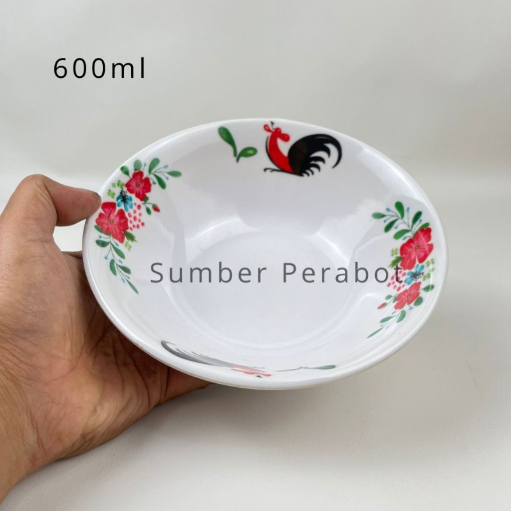 (6pcs/12pcs) - Mangkok Melamin Motif Ayam Jago 7 inch - Mangkok Saji Bakso Mi Ayam - Mangkok Melamin