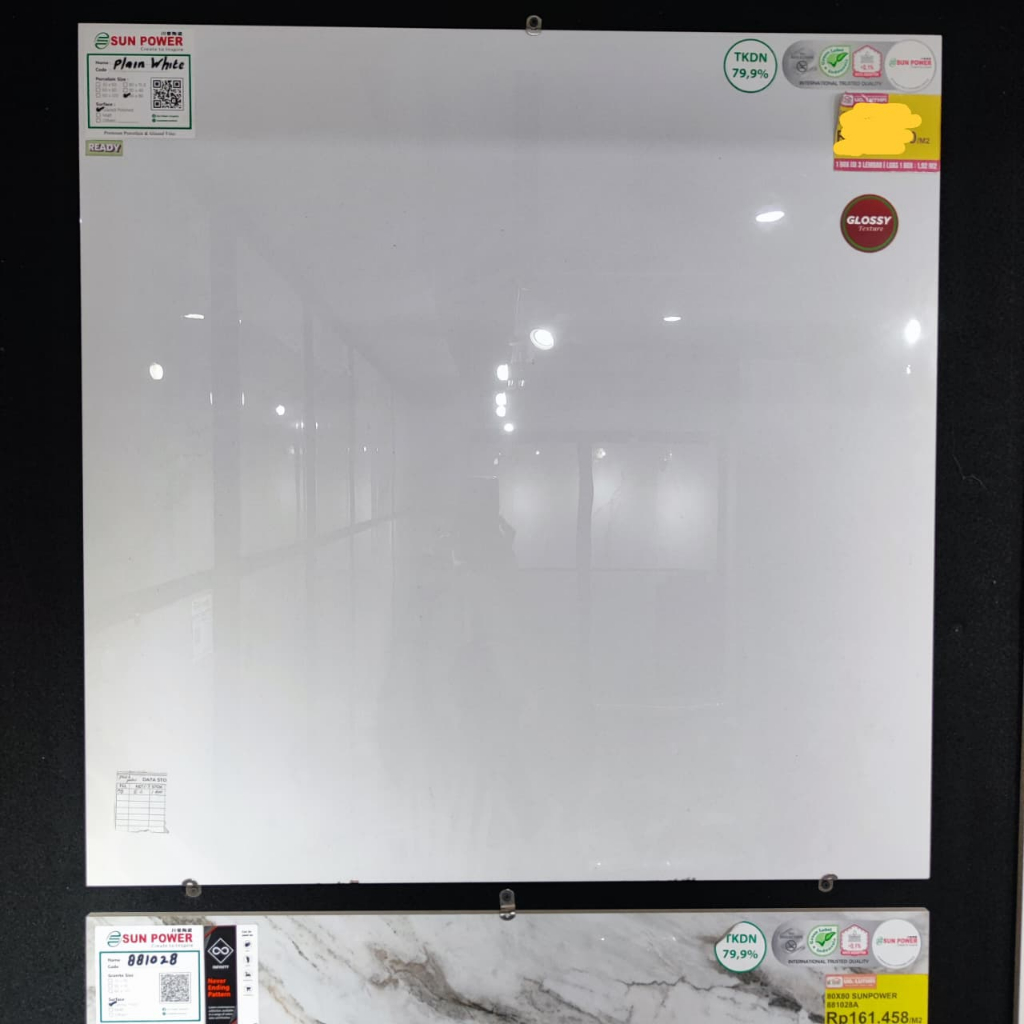 Granit Lantai Halus 80x80 Sun Power Plasa White Putih Polos - Granit Glazed Polished Putih Polos