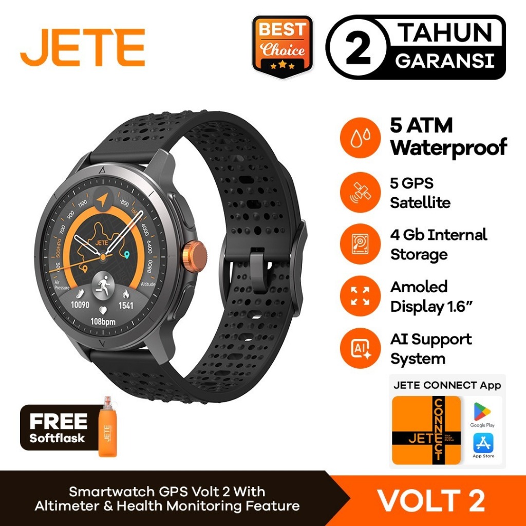 Smartwatch JETE VOLT 2 AMOLED 1.6 Inch Screen Display Jam Tangan AI Running 5 ATM Waterproof Watch 4