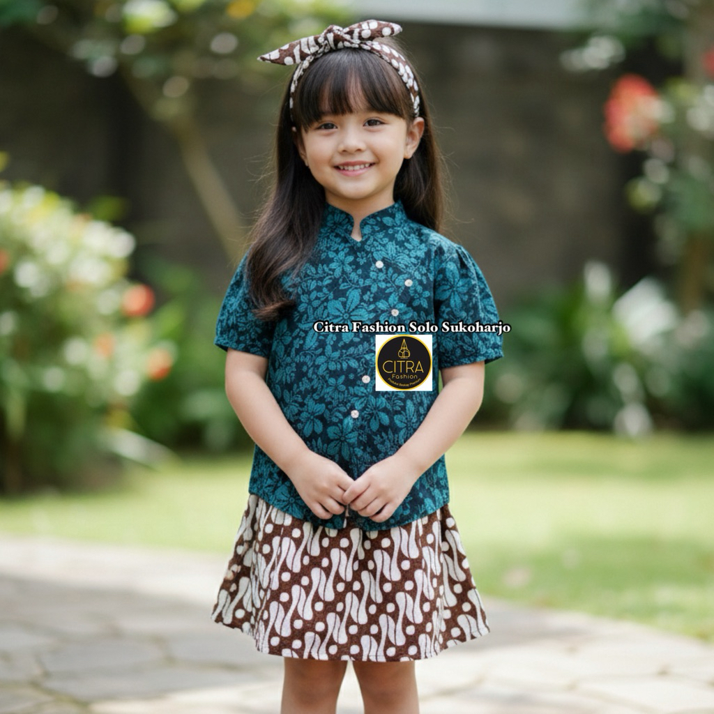Setelan Kebaya Janggan Anak Bawahan Rok Batik Putih Kebaya Janggan Bahan Jaguard Free Bandana