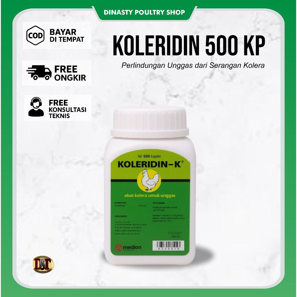 KOLERIDIN-K 500 Kaplet Obat Kolera Unggas Ayam Petelur Broiler CRD Pullorum