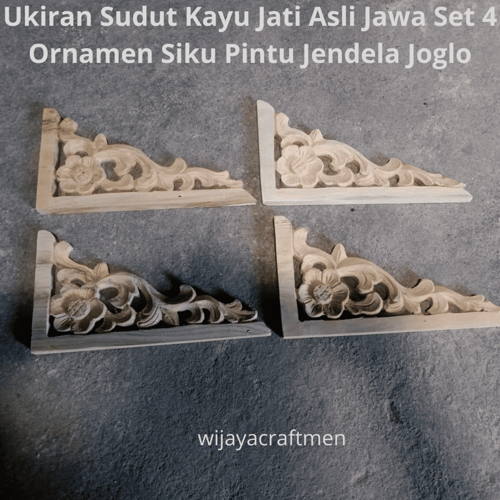 Ukiran Sudut Kayu Jati Asli Jawa Set 4 | Ornamen Siku Pintu Jendela Joglo