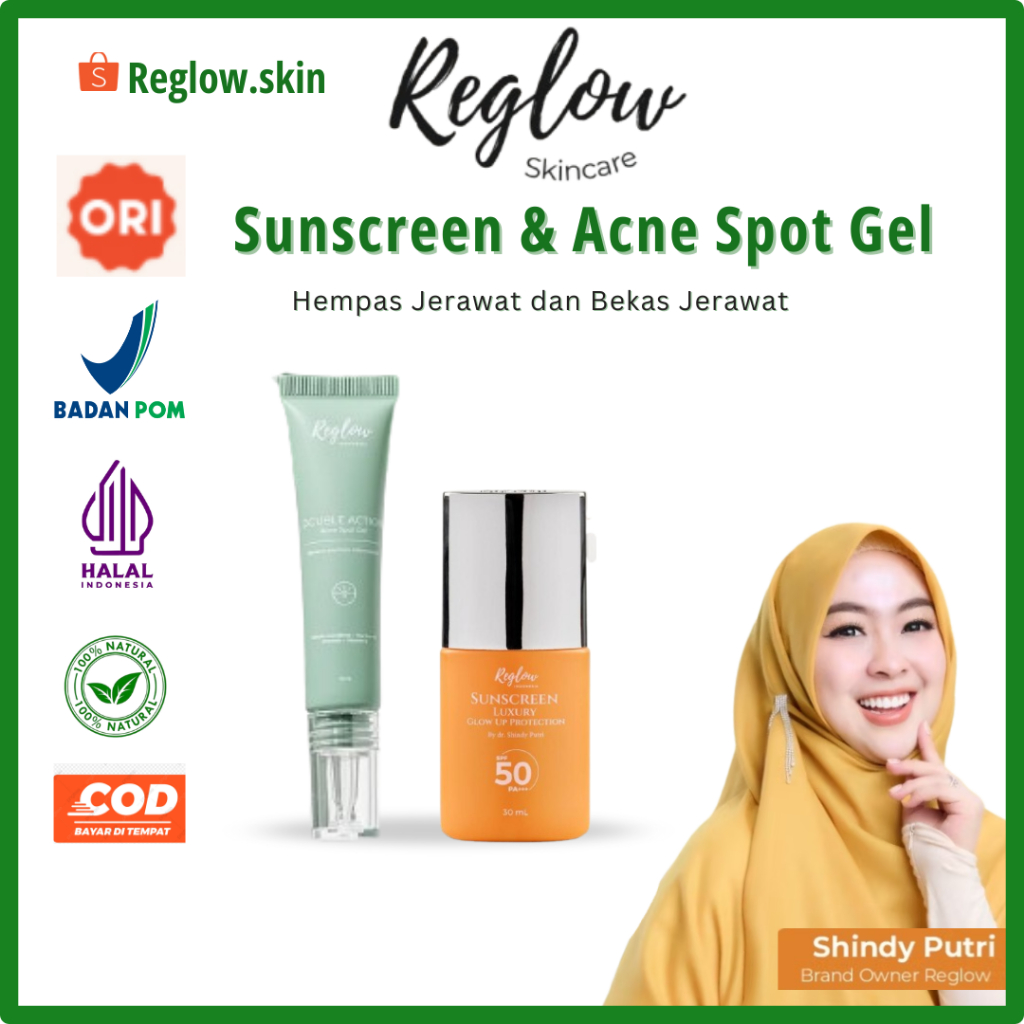 Reglow Skincare Sunscreen Luxury Glow Up Protection Reglow & Double Action Acne Spot Gel Reglow Dr S