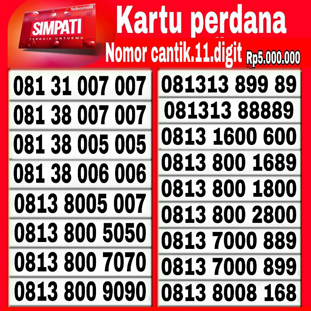nomor cantik simpati 11 angka kartu perdana simpati Telkomsel barabayar