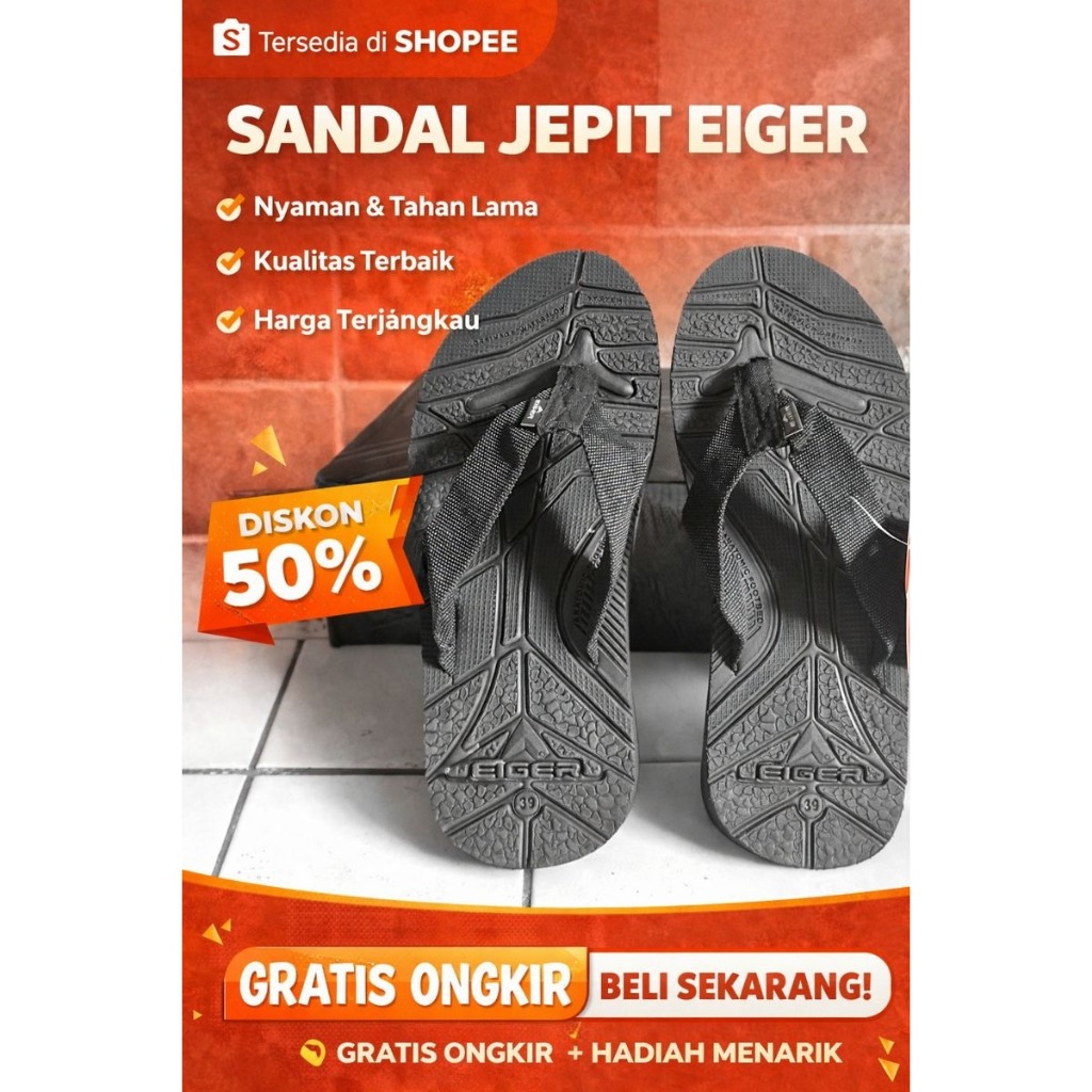 Sandal Jepit Gunung Eiger  Pria Wanita Ukuran 39-43  Bonus Tas Jaring